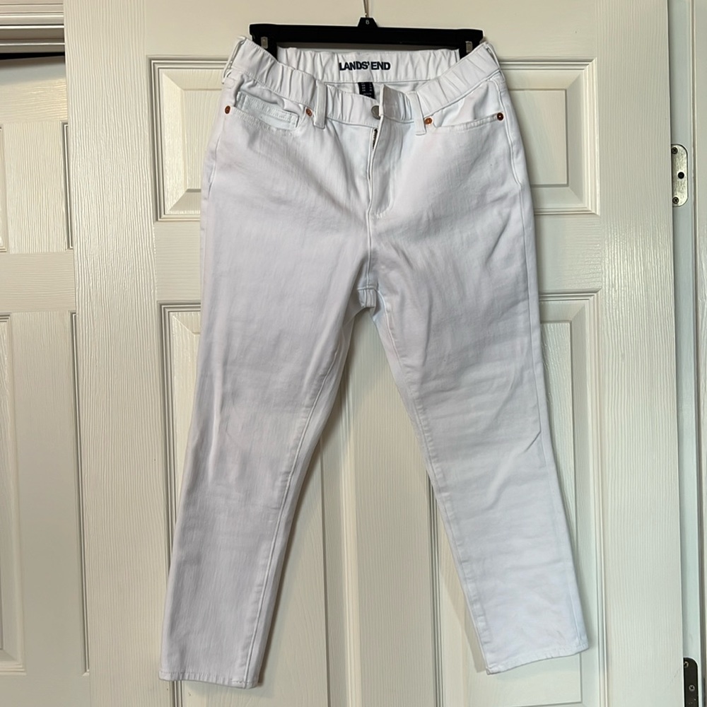 Lands End cropped skinny white jeans